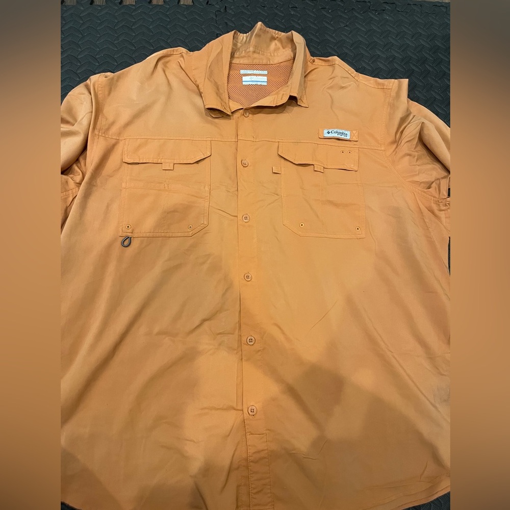 Orange Columbia Button-Up Fishing Shirt Size 2XL